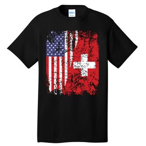 Swiss Roots Half American Flag Switzerland Tall T-Shirt