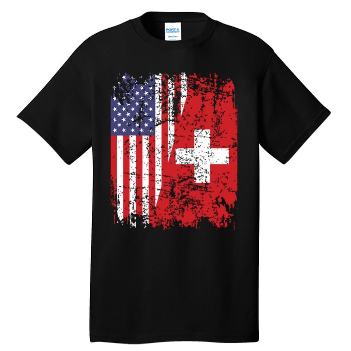 Swiss Roots Half American Flag Switzerland Tall T-Shirt