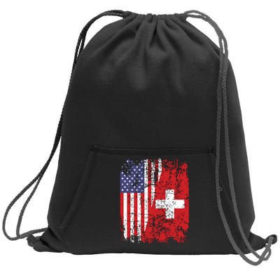 Swiss Roots Half American Flag Switzerland Sweatshirt Cinch Pack Bag