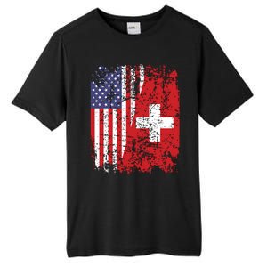 Swiss Roots Half American Flag Switzerland Tall Fusion ChromaSoft Performance T-Shirt