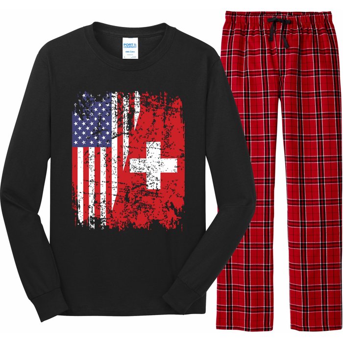 Swiss Roots Half American Flag Switzerland Long Sleeve Pajama Set