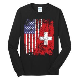 Swiss Roots Half American Flag Switzerland Tall Long Sleeve T-Shirt