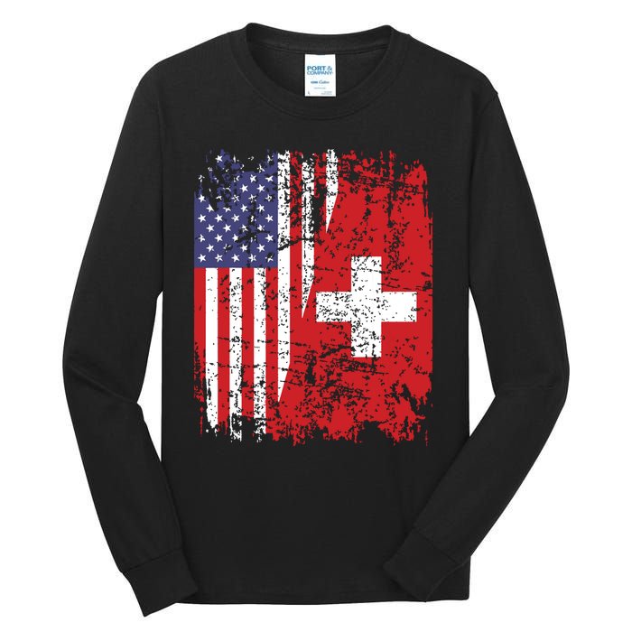 Swiss Roots Half American Flag Switzerland Tall Long Sleeve T-Shirt