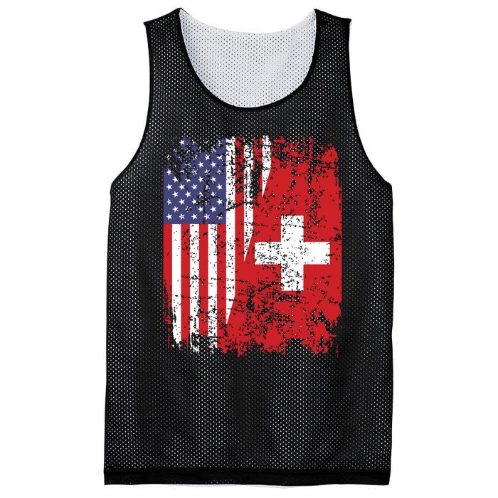 Swiss Roots Half American Flag Switzerland Mesh Reversible Basketball Jersey Tank