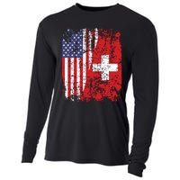 Swiss Roots Half American Flag Switzerland Cooling Performance Long Sleeve Crew