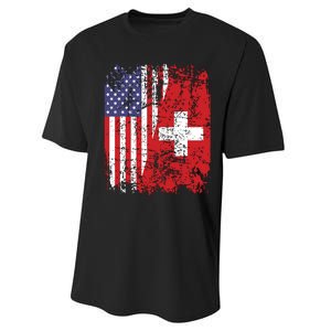 Swiss Roots Half American Flag Switzerland Performance Sprint T-Shirt