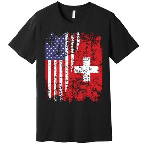 Swiss Roots Half American Flag Switzerland Premium T-Shirt