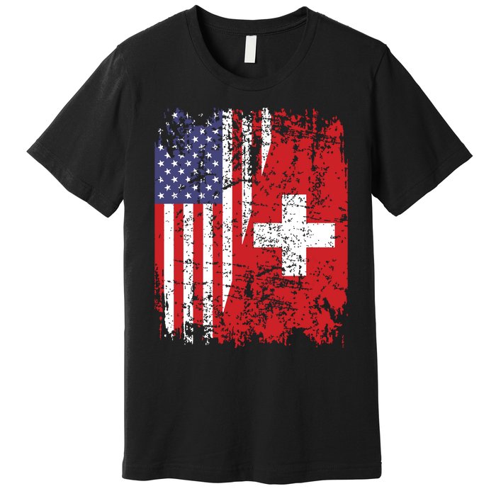 Swiss Roots Half American Flag Switzerland Premium T-Shirt