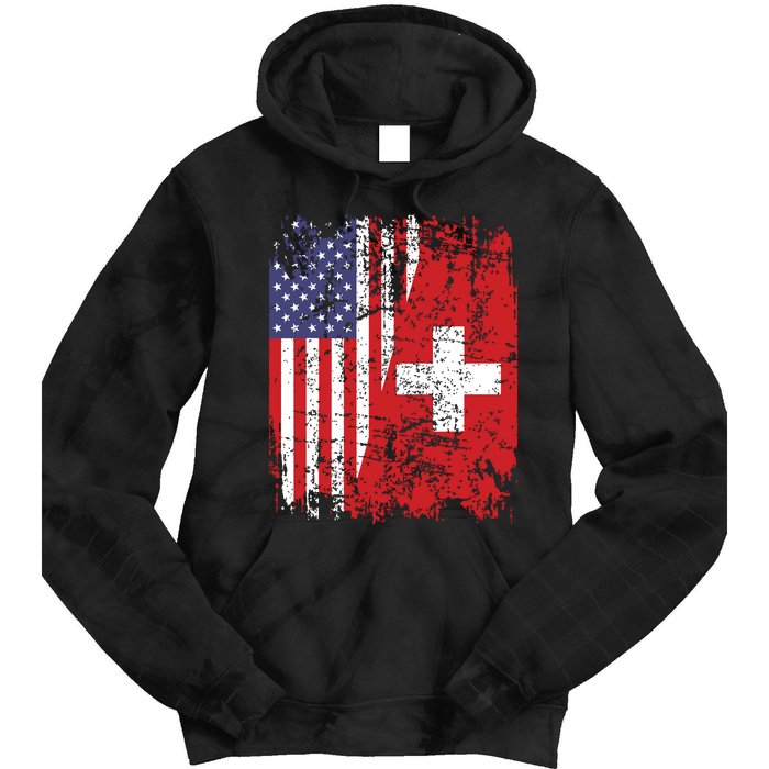 Swiss Roots Half American Flag Switzerland Tie Dye Hoodie