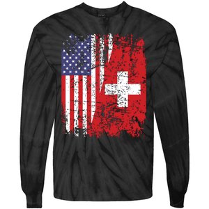 Swiss Roots Half American Flag Switzerland Tie-Dye Long Sleeve Shirt