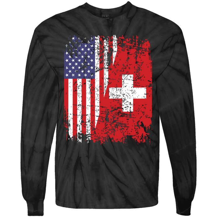 Swiss Roots Half American Flag Switzerland Tie-Dye Long Sleeve Shirt