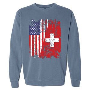 Swiss Roots Half American Flag Switzerland Garment-Dyed Sweatshirt