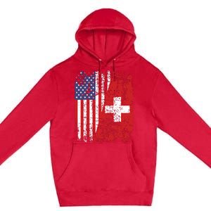 Swiss Roots Half American Flag Switzerland Premium Pullover Hoodie