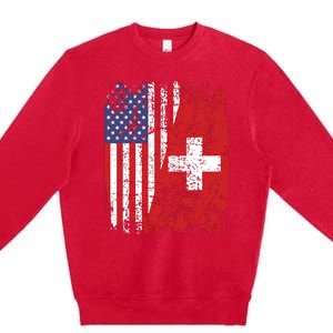 Swiss Roots Half American Flag Switzerland Premium Crewneck Sweatshirt