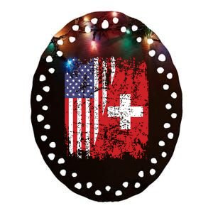 Swiss Roots Half American Flag Switzerland Ceramic Oval Ornament