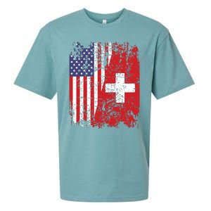 Swiss Roots Half American Flag Switzerland Sueded Cloud Jersey T-Shirt