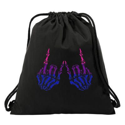 Skeleton Rock Hand Lgbt Q Cool Bisexual Pride Color Bi Flag Drawstring Bag