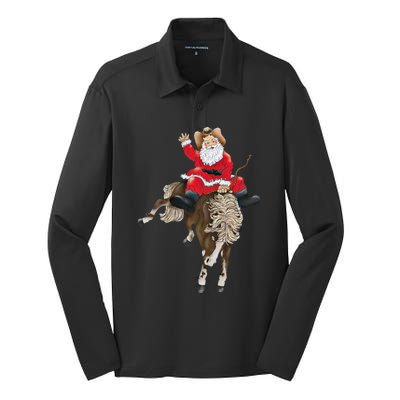 Santa Riding Horse Funny Howdy Xmas Design Funny Gift Silk Touch Performance Long Sleeve Polo