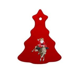 Santa Riding Horse Funny Howdy Xmas Design Funny Gift Ceramic Tree Ornament