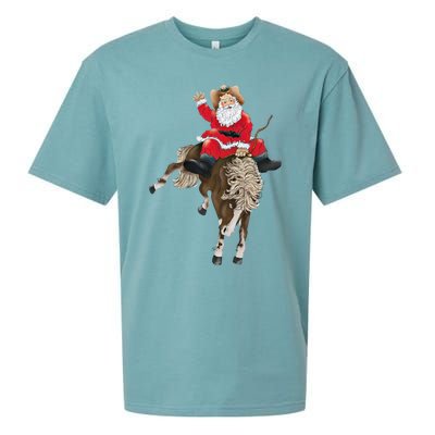 Santa Riding Horse Funny Howdy Xmas Design Funny Gift Sueded Cloud Jersey T-Shirt