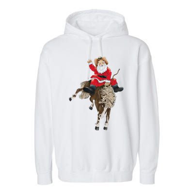 Santa Riding Horse Funny Howdy Xmas Design Funny Gift Garment-Dyed Fleece Hoodie