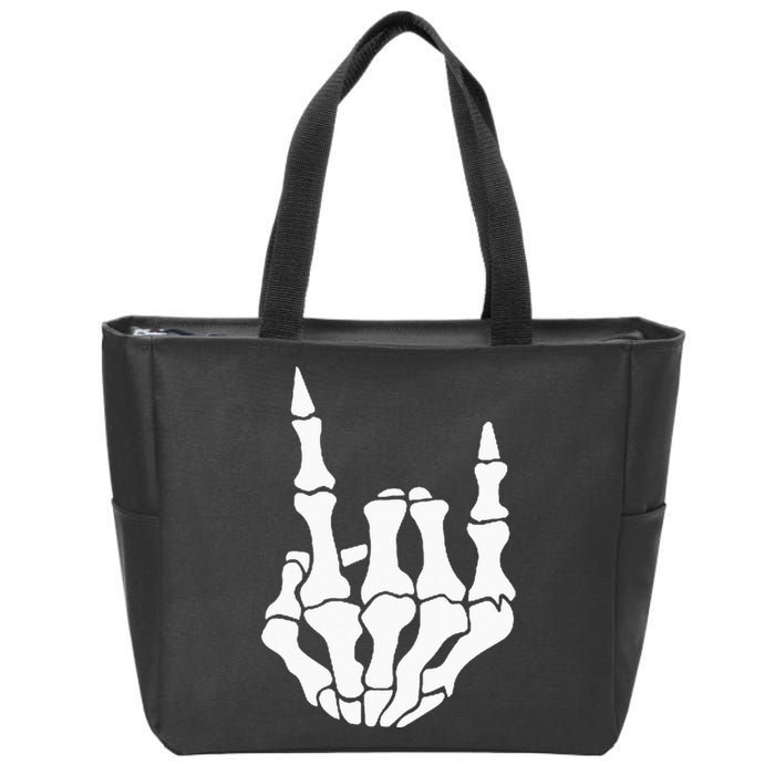 Skeleton Rock Hand Pocket Lazy Halloween Costume Cool Bones Zip Tote Bag