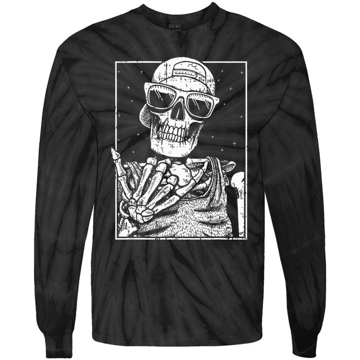 Skeleton Rock Hand Halloween Costume Cool Rock Music Rocker Tie-Dye Long Sleeve Shirt