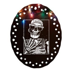 Skeleton Rock Hand Halloween Costume Cool Rock Music Rocker Ceramic Oval Ornament