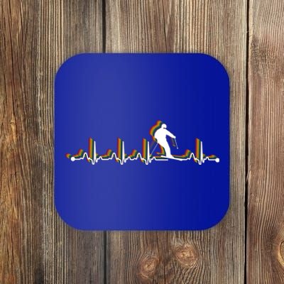 Skiing Retro Heartbeat Ekg Vintage 80s Style Gift Coaster