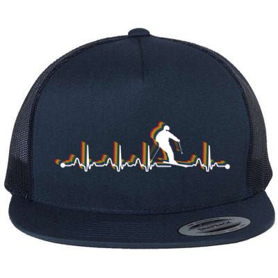 Skiing Retro Heartbeat Ekg Vintage 80s Style Gift Flat Bill Trucker Hat