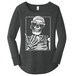 Skeleton Rock Hand Halloween Costume Cool Rock Music Rocker Women's Perfect Tri Tunic Long Sleeve Shirt