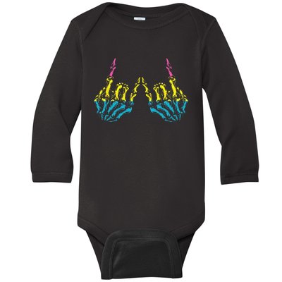 Skeleton Rock Hand LGBT Q Cool Pansexual Pride Pan Flag Baby Long Sleeve Bodysuit