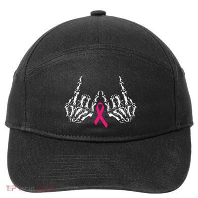 Skeleton Rock Hand Breast Cancer Awareness Cool 7-Panel Snapback Hat