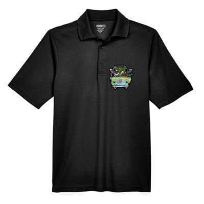 Skeleton Riding Hippie Van Halloween Costume Retro Bones Men's Origin Performance Piqué Polo