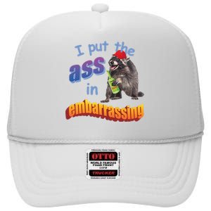 Spencers Raccoon I Put The Ass In Embarrassing High Crown Mesh Back Trucker Hat