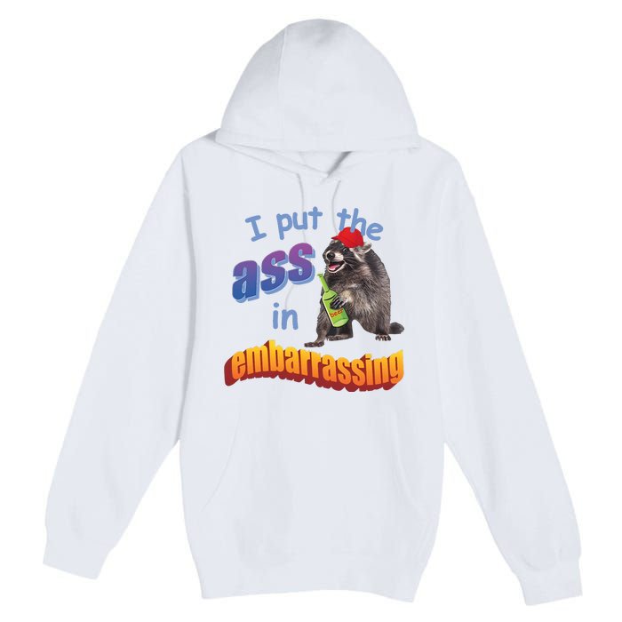 Spencers Raccoon I Put The Ass In Embarrassing Premium Pullover Hoodie