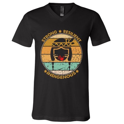 Strong Resilient Indigenous MMIW Awareness No Stolen Sisters V-Neck T-Shirt