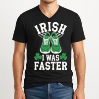 Shamrock Running Irish I Was Faster St Patricks Day Running V-Neck T-Shirt