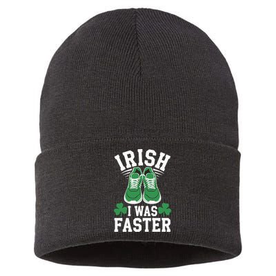 Shamrock Running Irish I Was Faster St Patricks Day Running Sustainable Knit Beanie