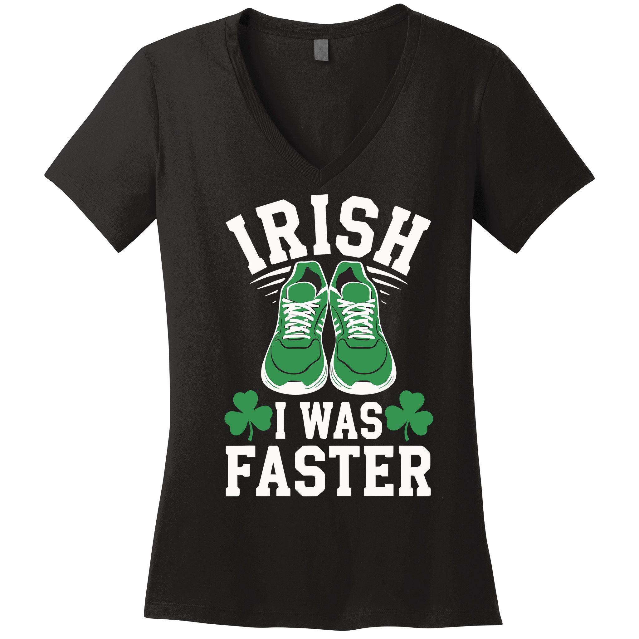Shamrock Running Irish I Was Faster St Patricks Day Running Women's V-Neck T-Shirt