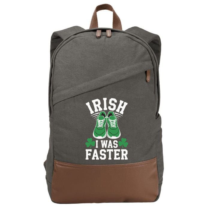Shamrock Running Irish I Was Faster St Patricks Day Running Cotton Canvas Backpack