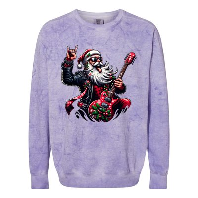 SantaS Rockin Jam Rock And Roll Santa Christmas Cool Gift Colorblast Crewneck Sweatshirt