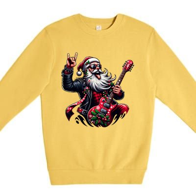 SantaS Rockin Jam Rock And Roll Santa Christmas Cool Gift Premium Crewneck Sweatshirt