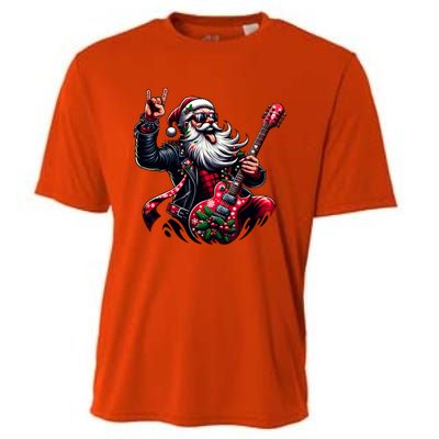 SantaS Rockin Jam Rock And Roll Santa Christmas Cool Gift Cooling Performance Crew T-Shirt