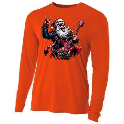 SantaS Rockin Jam Rock And Roll Santa Christmas Cool Gift Cooling Performance Long Sleeve Crew