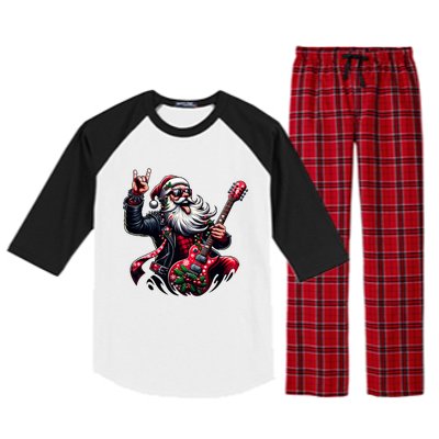 SantaS Rockin Jam Rock And Roll Santa Christmas Cool Gift Raglan Sleeve Pajama Set