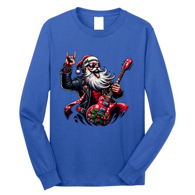 SantaS Rockin Jam Rock And Roll Santa Christmas Cool Gift Long Sleeve Shirt