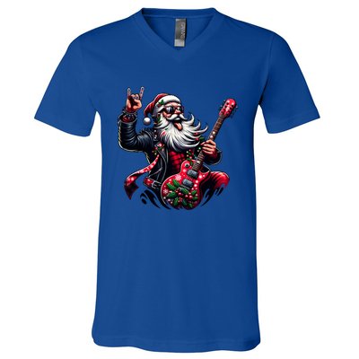 SantaS Rockin Jam Rock And Roll Santa Christmas Cool Gift V-Neck T-Shirt