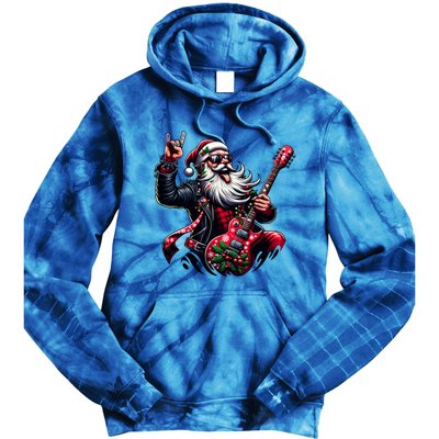 SantaS Rockin Jam Rock And Roll Santa Christmas Cool Gift Tie Dye Hoodie