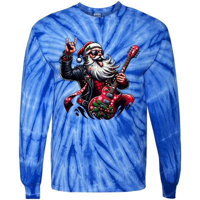 SantaS Rockin Jam Rock And Roll Santa Christmas Cool Gift Tie-Dye Long Sleeve Shirt